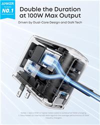 Anker 736 Chargeur (Nano II 100W), 3-Port Chargeur USB-C/USB-A + Cable(Open Box)