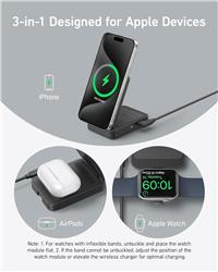 Anker MagGo Qi2 3-in-1 Pad 15W Wireless Charging Station(Open Box)