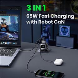 UGREEN Uno 65W USB C Charger, Nexode GaN Fast Charger Block 3-Port(Open Box)