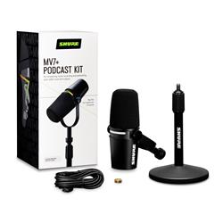 SHURE MV7+ Microphone pour Podcast avec bonette/trépied/câble, Noir