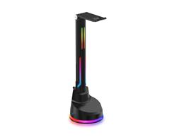 iCan  6-IN-1 Multi-function RGB Headset Stand | 4 Port Active Powered USB 3.0 HUB, Black