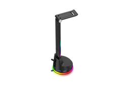 iCan  6-IN-1 Multi-function RGB Headset Stand | 4 Port Active Powered USB 3.0 HUB, Black