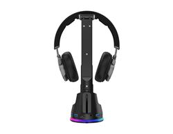 iCan  6-IN-1 Multi-function RGB Headset Stand | 4 Port Active Powered USB 3.0 HUB, Black