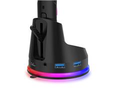 iCan  6-IN-1 Multi-function RGB Headset Stand | 4 Port Active Powered USB 3.0 HUB, Black