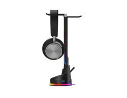 iCan  6-IN-1 Multi-function RGB Headset Stand | 4 Port Active Powered USB 3.0 HUB, Black