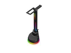 iCan  6-IN-1 Multi-function RGB Headset Stand | 4 Port Active Powered USB 3.0 HUB, Black