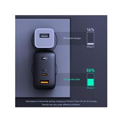 Aukey OMNIA MIX DUAL-PORT USB-C + USB-A PD 65W CHARGER BLACK SMALLER