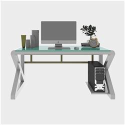 iCAN Modern Office Desk, 140*60*75cm, 7mm Tempered Glass Desktop, White(Open Box)