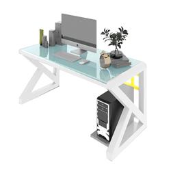 iCAN Modern Office Desk, 140*60*75cm, 7mm Tempered Glass Desktop, White(Open Box)