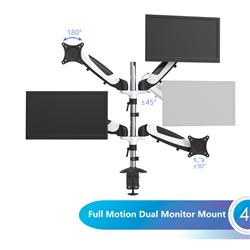 iCAN Quad Monitor Mount with Clamp | Fit Four 17"-32" Screens | Gas Spring | Full Motion Articulating | Aluminum | Black & W...