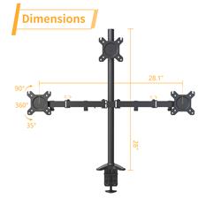 iCAN 17"-27" Triple Monitor Mount with Clamp | Full Adjustable Arms & Grommet Mounting Option | Holds 3 Screens 17"-27" | Bl...