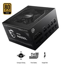 MSI MAG A650GL 650W ATX 80 PLUS Gold Certified Power Supply, Fully-Modular, Flat Black Cables, 10 Year Warranty