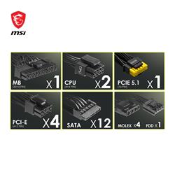 MSI MAG A1000GL PCIE5, 1000W ATX 80+ GOLD Certified Full Modular, Flat Black Cables, 10 Year Warranty(Open Box)