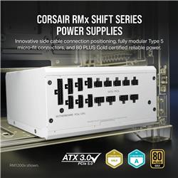 CORSAIR RMx Shift Series RM850x Shift Fully Modular 80PLUS Gold ATX Power Supply, White, ATX 3.1 Compatible