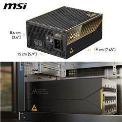 Alimentation modulaire complète MSI MEG Ai1600T PCIE5, 80+ TITANIUM 1600 W, câble 12 V-2 x 6, compatible ATX 3.1 et PCIE 5.1