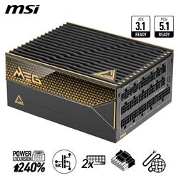 Alimentation modulaire complète MSI MEG Ai1600T PCIE5, 80+ TITANIUM 1600 W, câble 12 V-2 x 6, compatible ATX 3.1 et PCIE 5.1