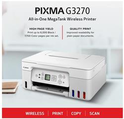 Canon PIXMA G3270 MegaTank Wireless 3-in-1 Inkjet Printer, White