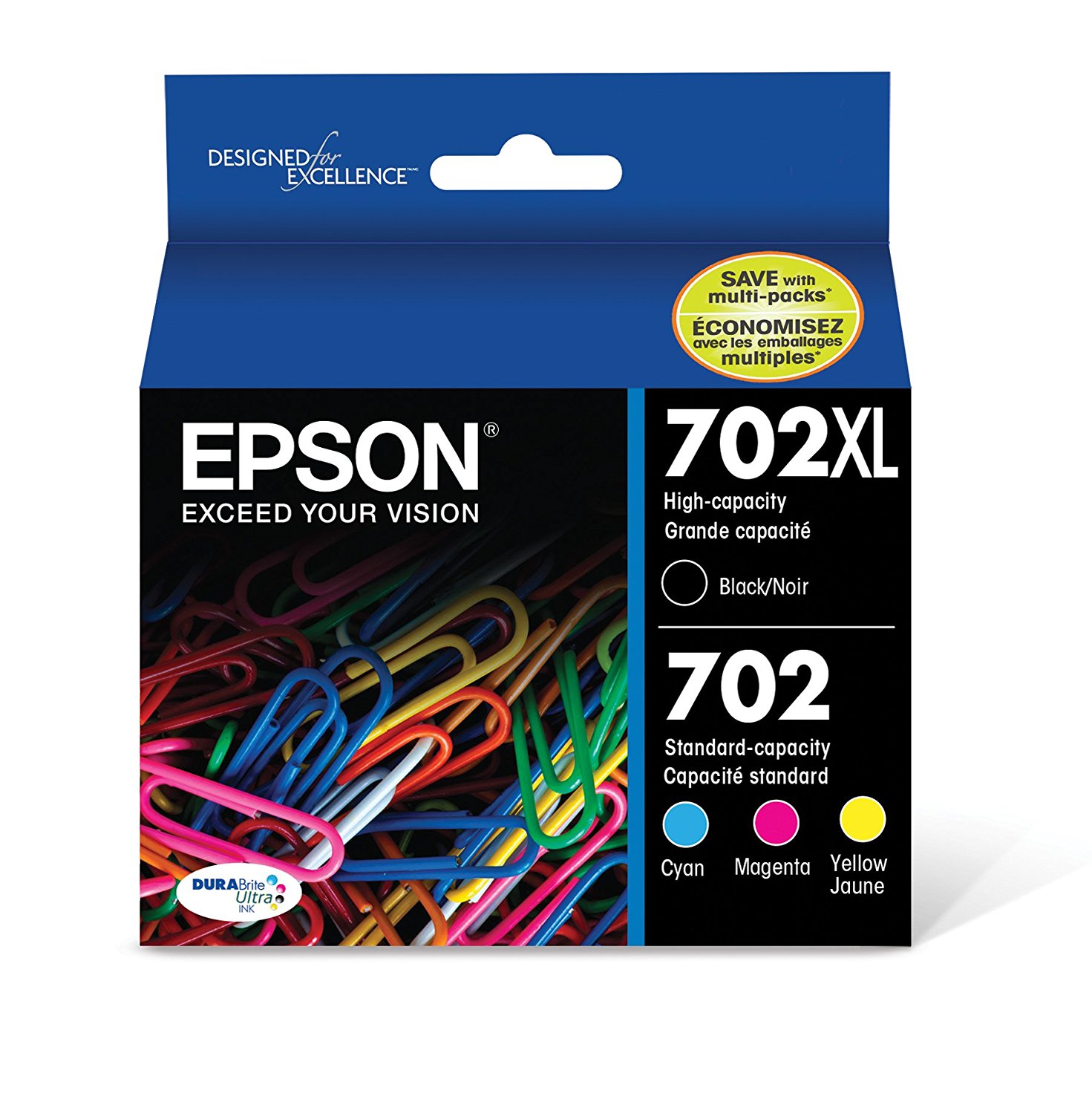 nsemble de combo noir et couleur Epson T702 DuraBrite Ultra XL | T702XL-BC