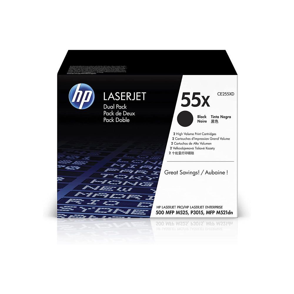 HP (55X) - Paquet de 2 cartouches de toner noir à haut rendement pour imprimantes HP LaserJet (CE255XD)