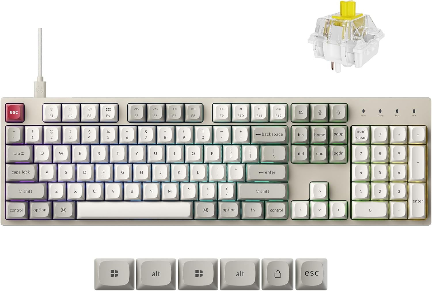 Keychron C2 Pro 8K Pleine grandeur Clavier de jeu, Blanc Fumé