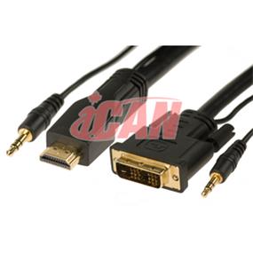 iCAN HDMI-DVID Single Link 28AWG Ferrites Gold + Stereo - 10 ft. (for PC/DVD Players w/Audio output to HDMI TV) (HDA-28-GF-10)