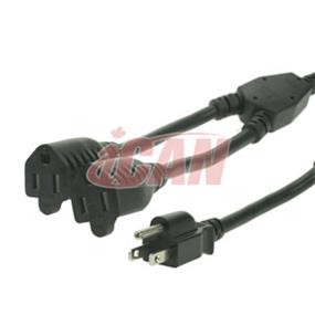 iCAN External Computer Power Splitting Cable/Cord - 16AWG, CSA/UL Rated, 1 x NEMA 5-15P male to 2 x NEMA 5-15R female - 14 Inch (PWR Y-1M2F16-14)