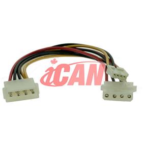 iCAN Internal Computer Power Splitting Cable/Cord - Molex 4-pin (5.25" Power) Male to 1 Moldex 4pin Female + 1 3.25" Female Y Cable/Cord - 12" (PWR Y SPLIT53)(Open Box)