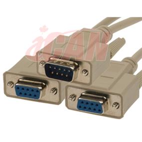 iCAN External Computer Serial Cable DB9 Male to 2 x DB9 Female Y Cable - 1 ft. (RS232-DB9-1M2F)