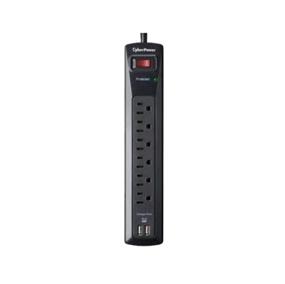 Cyberpower 6-Outlets 1200 Joules Surge Protector - 2x USB 2.1A Ports - Black 4 ft Cord (CSP604U) *in Brown Box(Open Box)