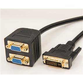 iCAN DVI-I (24+5 pins) to 2 x Female HD14 SVGA Video Dongle - 6 inches (ADP DVIM-2HD15F)