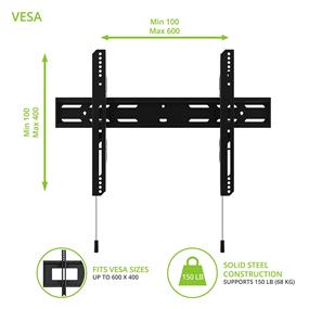 KANTO PF300 Fixed Low Profile TV Wall Mount for 32" - 90" TVs, VESA 100 x 100 - 600 x 400, max. load 150 lbs