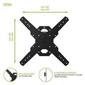 KANTO PS100 Tilting TV Mount for 26" - 60" TVs, VESA 100 x 100 - 400 x 400, +12°/-2° of tilt and swivel, max. load 88 lbs