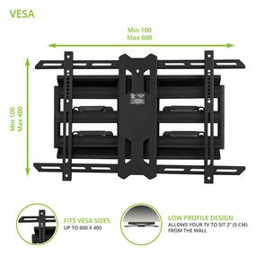 KANTO PDX650 Full Motion TV Mount for 37" - 75" TVs, VESA 100 x 100 - 600 x 400, extend almost 22” from the wall, swivel up to 80° in either direction, tilt up to 15° forward or 3° backward, max. load 125 lbs