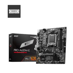 MSI PRO A620M-E, AMD A620, mATX AM5,  Supports AMD Ryzen 7000 Series Desktop Processor, 2 DIMMs DDR5, PCIE 4.0, M.2 x 1, USB 3.2 Ports, JRGB