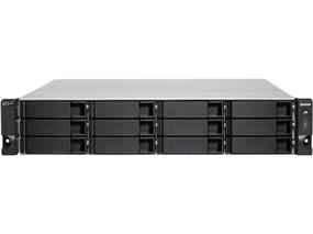 QNAP 2U 12-Bay QTS hero NAS, AMD Ryzen 5 3700X 8-core/16-thread 3.4 GHz processor, 128GB DDR4 RAM (max 128GB RAM), 12x 2.5/3.5 SATA HDD/SSD, 2xGbE LAN, 2 x 10GbE SFP+, 2 x 10GBase-T, USB. 3.1/3.0, 4 x PCIe expansion slot, 500W redundant power supply