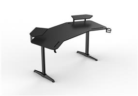 Armoury Gaming Desk with Carbon fibre grain and Monitor Stand, Headphone hooks & Cup holder, 160*80*75cm, Black