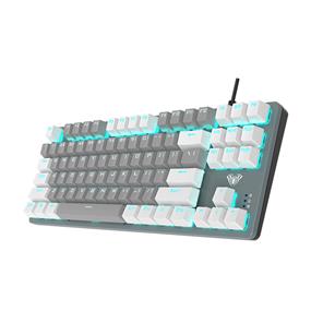 AULA F3287 Wired TKL Mechanical Gaming Keyboard Blue Switch,87 Keys Layout , White & Grey Mixed-Color Keycaps,Ice Blue Light, Programmable Macro Keys(Open Box)