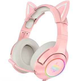 ONIKUMA K9-Pink Elite Stereo Gaming Headset with Cat Ears for PS4, Xbox, PC and Switch