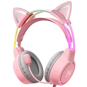 ONIKUMA X15 Cat Ear Pink RGB Light Double-Head Beam Noise Cancelling Microphone Gaming Headphones with microphone 3.5 mm wired headset for PC XBOX PS4