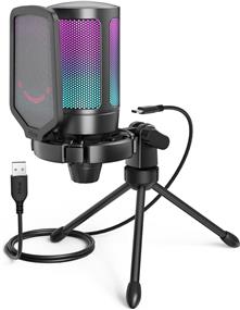 FIFINE AmpliGame A6V RGB USB Microphone, Black | with volume dial, mute button & RGB for streaming on PC/laptop/PS4/5 | with detachable pop filter, compact shock mount & sturdy tripod stand