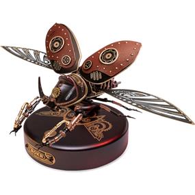 ROKR Rhinoceros Beetle (MI01) [156 Pieces - Difficulty: Level 4] 3D Wooden Puzzle | STEM Educational Learning | DIY Enthusiasts | High-Quality & Seamless | Perfect Gift Collection | Steampunk-inspired Model with LED Engine Indicator | Brass Piston Connecting Rods | Durable ABS Structure Material