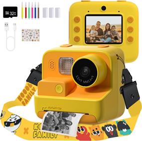 Mafiti Appareil photo pour enfants à impression instantanée, appareil photo numérique 48 MP avec zéro encre, caméra vidéo selfie 1080p avec carte TF 32 Go, jouets cadeaux pour filles et garçons âgés de 3 à 12 ans pour Noël/anniversaire/vacances (Orange)