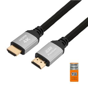iCAN Câble Premium HDMI 2.0, certifié, 4K à 60 Hz, HDR, 18 Gps, tressé en nylon, M / M, 3M, noir(Boîte ouverte)