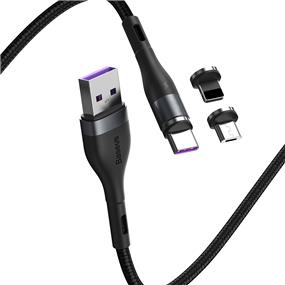 Baseus Zinc Magnetic Safe Fast Charging Data Cable USB to Micro USB + Lightning + USB C, 5A 1m Gray+Black