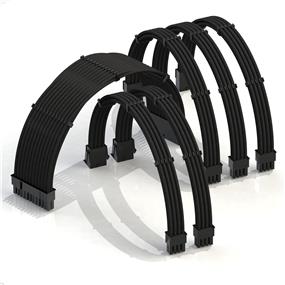 iCAN PSU Cable Extension Cable w/Comb Kit - Compatible with RTX3090?1 x 24 P (20+4)?2 x 8 P (4+4) CPU?3 x 8 P (6+2) GPU set?30cm - Black(Open Box)