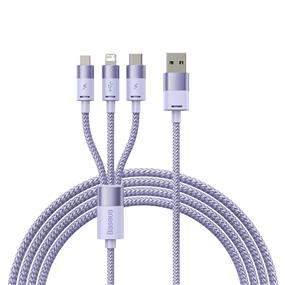 Baseus StarSpeed 1-for-3 Fast Charging Data Cable USB-A to M+L+C 3.5A, 1.2m (4ft), Purple