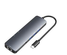 iCAN Type-C Multiport Adapter | USB 3.0*3 (5Gbps) + TF+SD+ HDMI (4K@30hz) + Type-C PD Charging (100W) + Lan RJ45