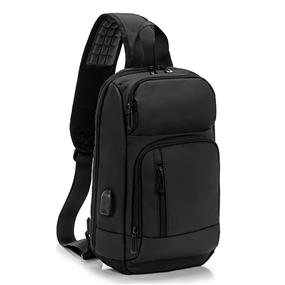 KINGSLONG 11" Waterproof Shoulder Backpack with USB Charging Port, Black