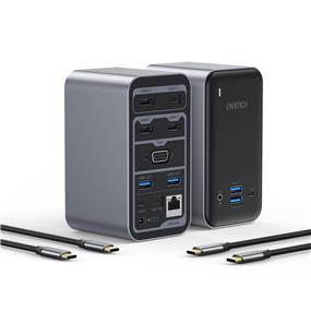 Choetech 15-in-1 USB-C 100W Quadruple Display Docking Station with Power Supply | 3*HDMI, VGA, RJ45, Audio Jack, 4*USB3.0, 2*USB-C Host, USB-C, USB-C Charging, DC(Open Box)