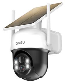 AOSU Solar Camera Security Outdoor -  100% Wire-Free Security Cameras  Wireless Outdoor for Home Surveillance with Fixed Solar Panel,  360° Panoramic View, Human Auto Tracking, 2K Color Night Vision